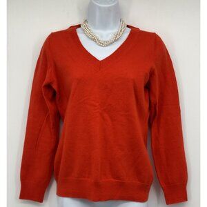 Banana Republic Womens V-Neck Sweater Extra Fine Merino Wool Blend Bitter Orange